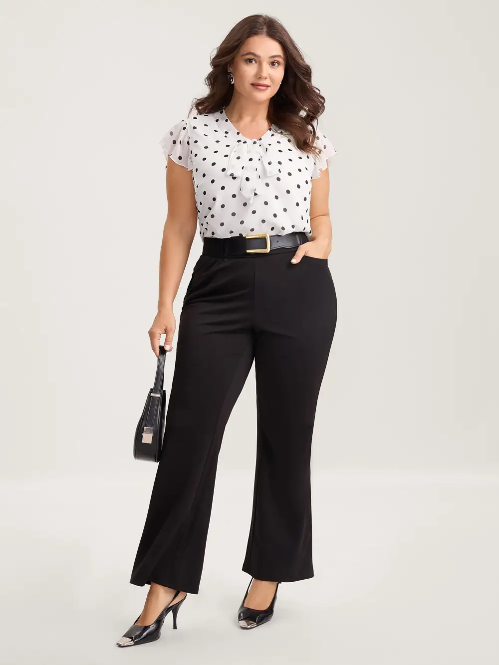 Polka Dot Ribbon Collar Blouse