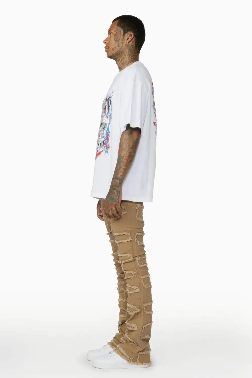 Gavin Beige Stacked Flare Jean