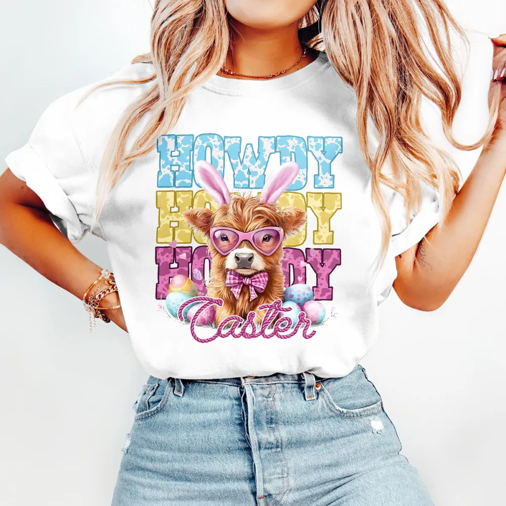 T-shirt Howdy Easter Women Printed Round Neck Short Sleeve