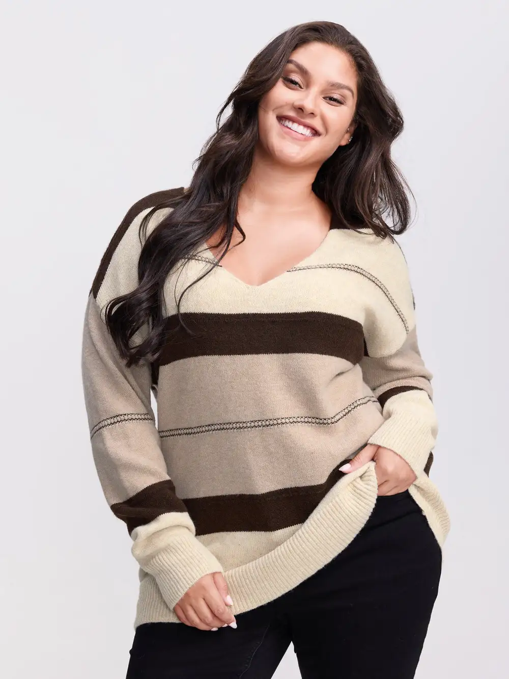 Striped Print Color Contrast Pullover