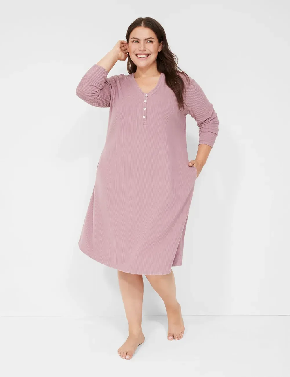 Brushed Rib Henley Midi Sleepshirt