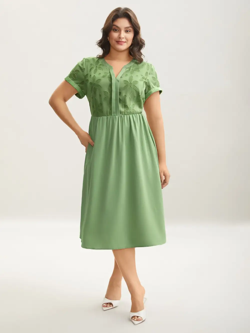 Sheer Back Textured Cut-Out Midi Dress