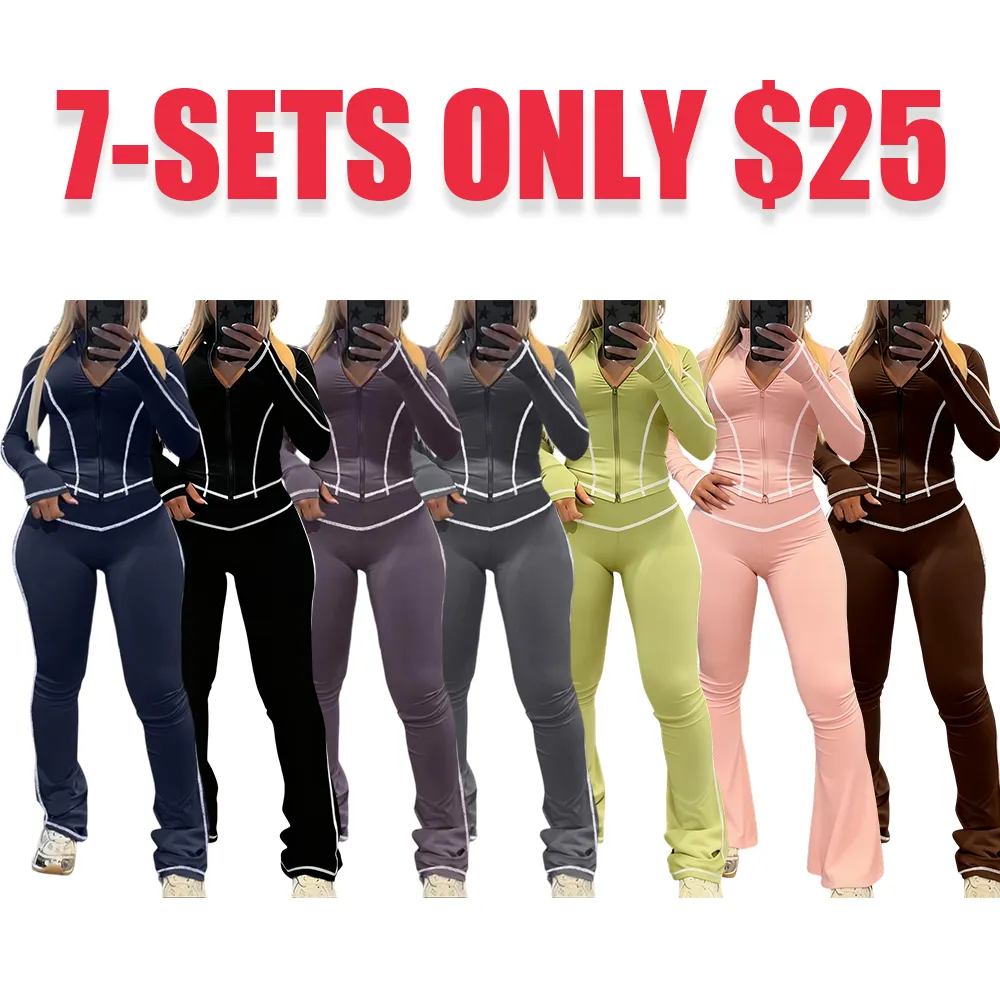 Women's Fall/Winter 2-Piece Set: Striped Zip-Up Jacket + High-Waist Pants (Long-Sleeve)