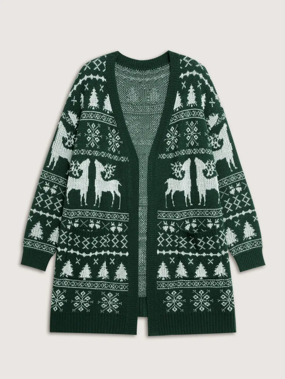 Elk Christmas Print Jacquard Open-Front Knit Cardigan