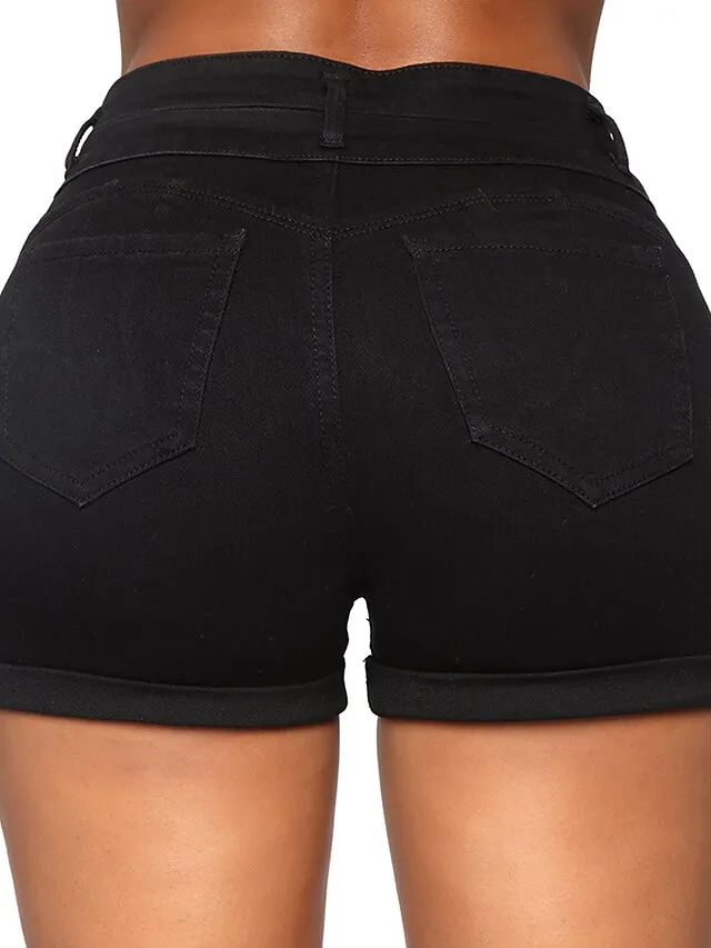 Women's Shorts Hot Pants Denim White Black Mid Waist Fashion Casual / Sporty Daily Weekend Side Pockets Stretchy Short Comfort Plain S M L XL XXL