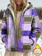 Women's Winter Coat Fleece Jacket Casual Jacket Warm Zipper Pocket Print Fashion Casual Floral Street Casual Regular Hoodie Loose Fit Long Sleeve Outerwear Blue Purple Green Spring Fall