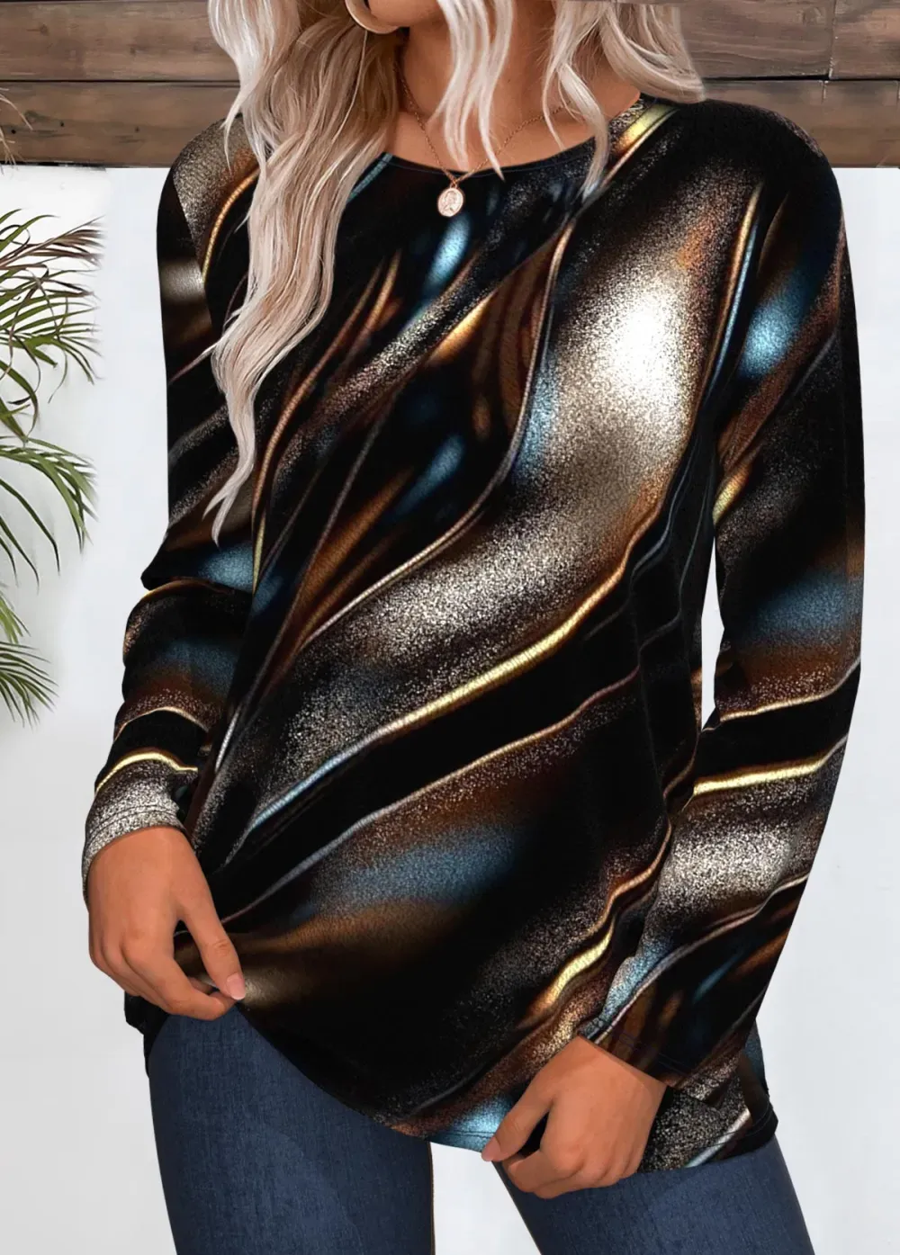 Dark Coffee Dazzle Colorful Print Long Sleeve T Shirt