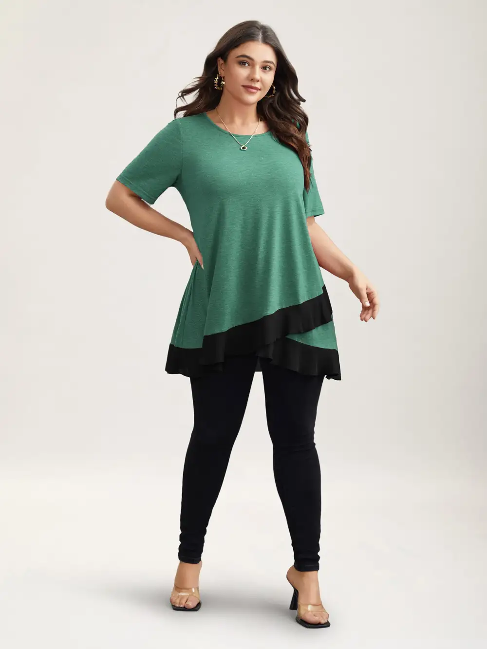 Color Contrast Overlap Hem Flared Top