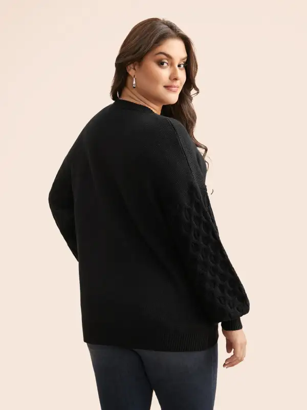 Crochet Floral Texture V Neck Pullover