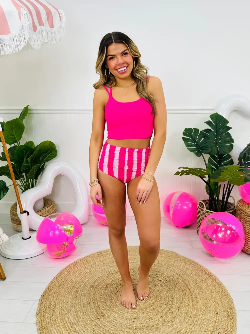 Mid Rise Swim Bottoms in Pink Dreams