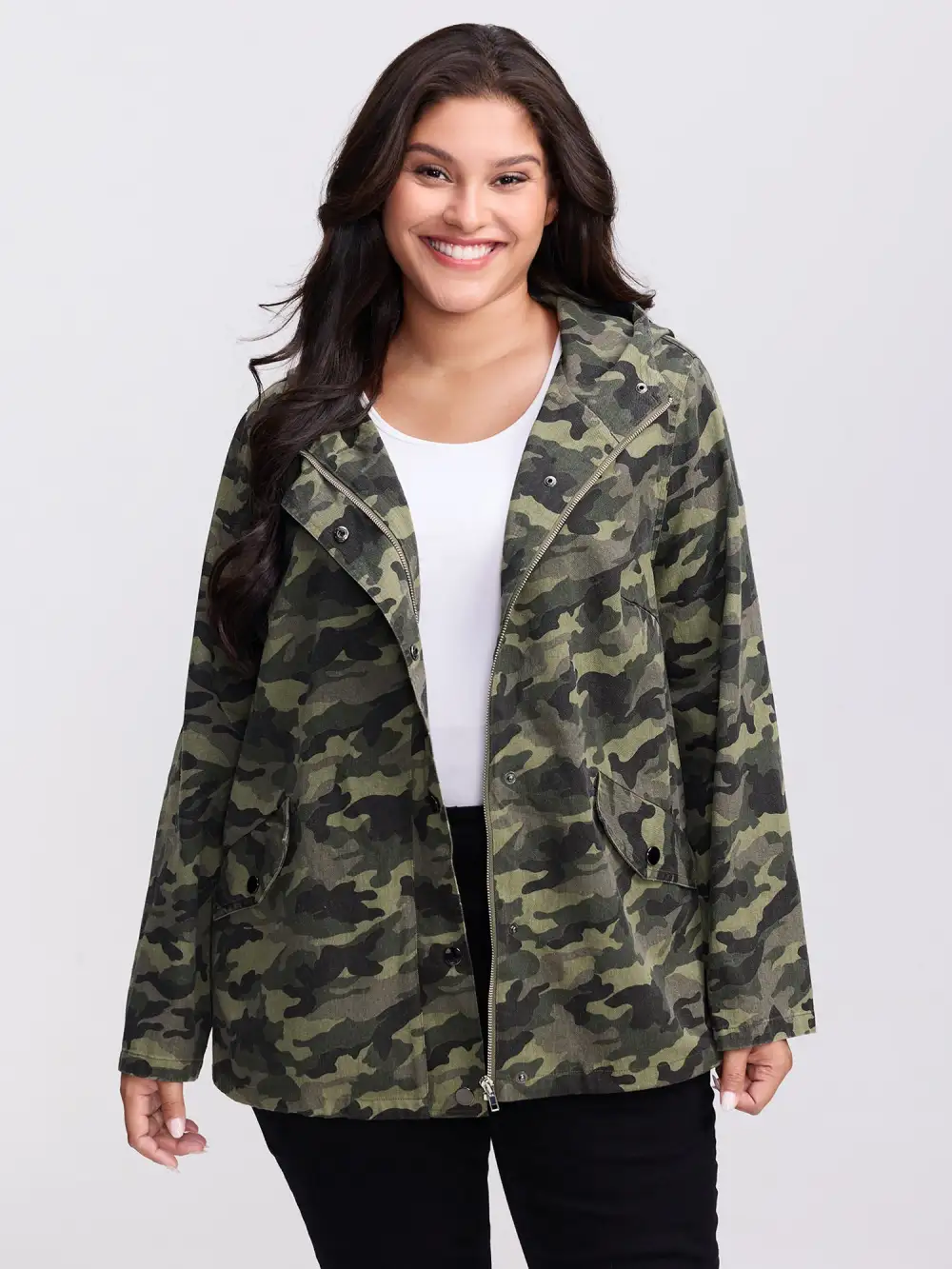 Camouflage Hooded Adjustable Hem Jacket