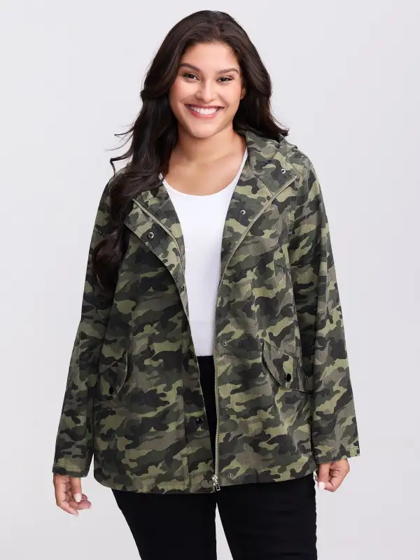 Camouflage Hooded Adjustable Hem Jacket