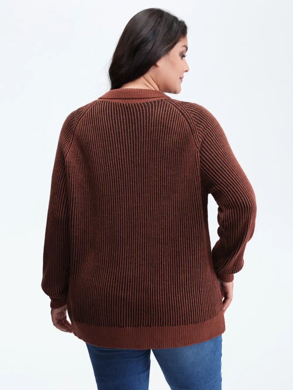 Polo Collar Color Contrast Textured Pullover