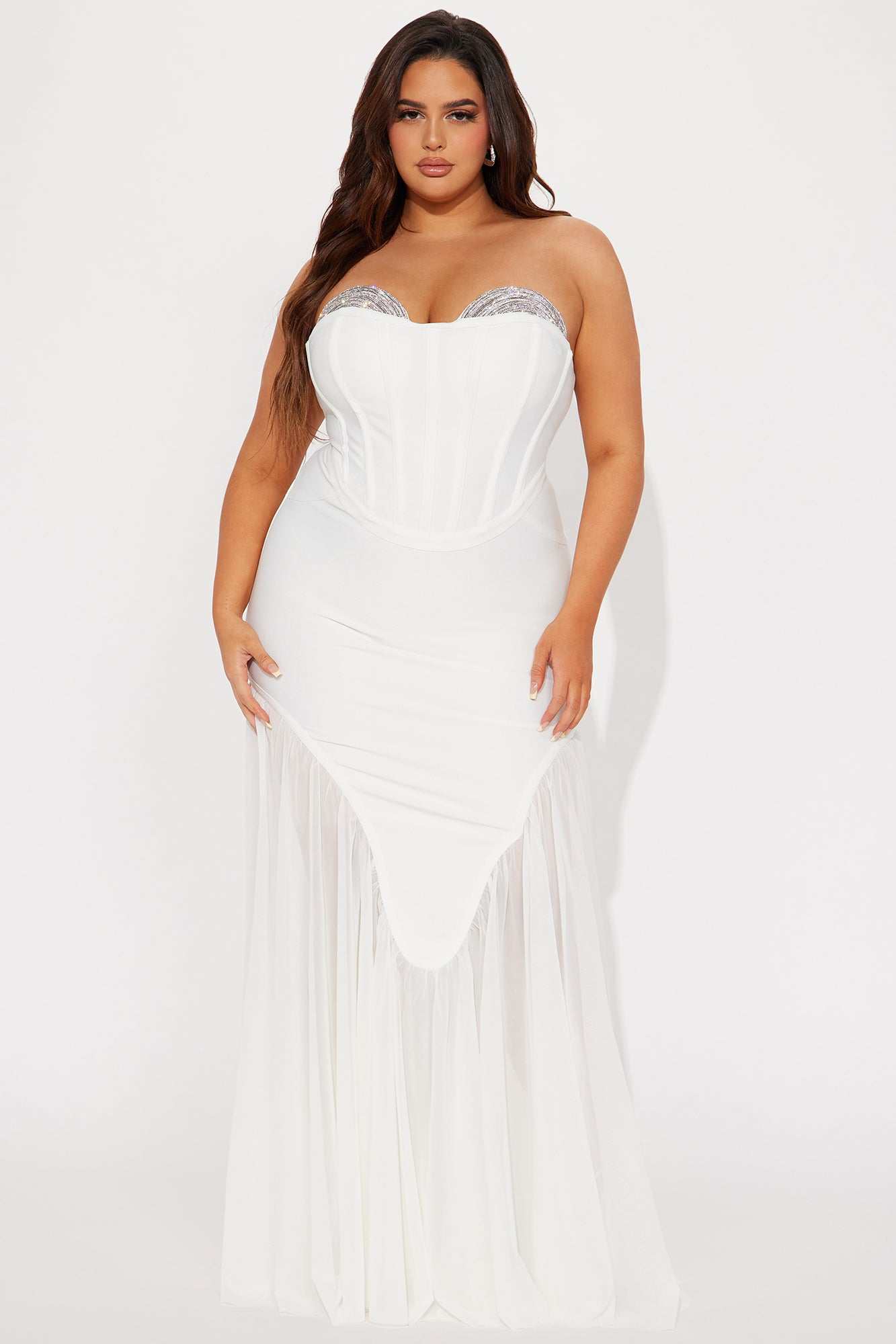 Gloria Bandage Embellished Gown - White