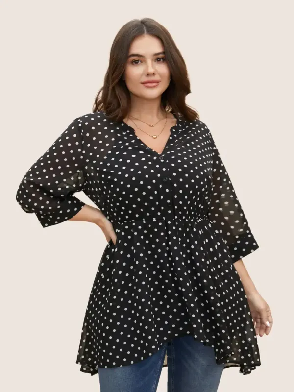 Chiffon Polka Dot Button Detail Blouse