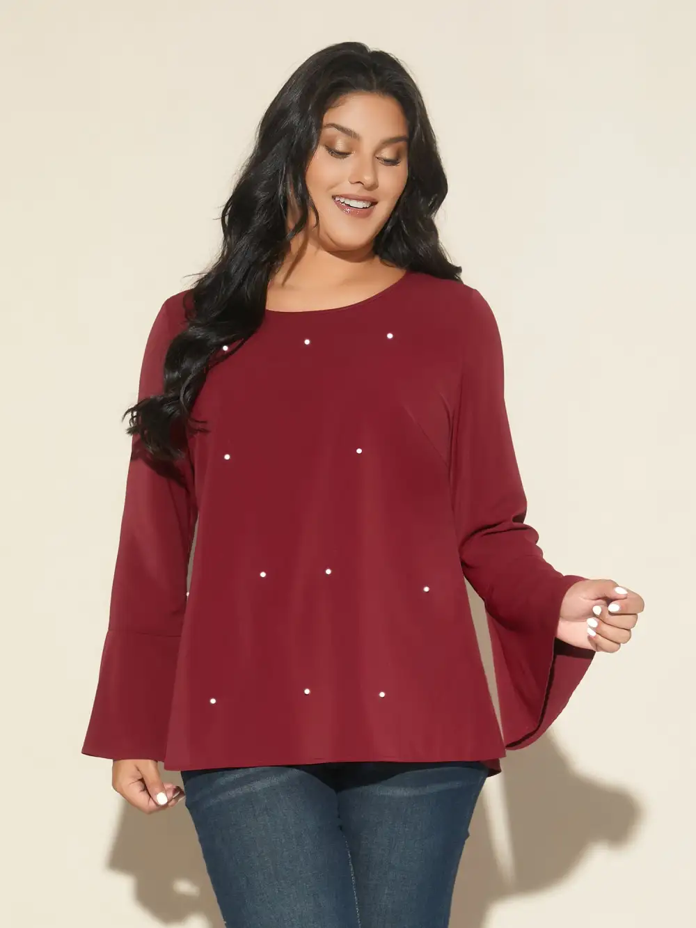 Beaded Embellished Bell Sleeves Blouse