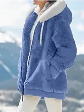 Women's Fleece Jacket Casual Jacket Hoodie Jacket Comfortable Breathable Zipper Pocket Casual Solid Color Vacation Street Casual Daily Wear Zipper Regular Hooded Regular Fit Long Sleeve Outerwear