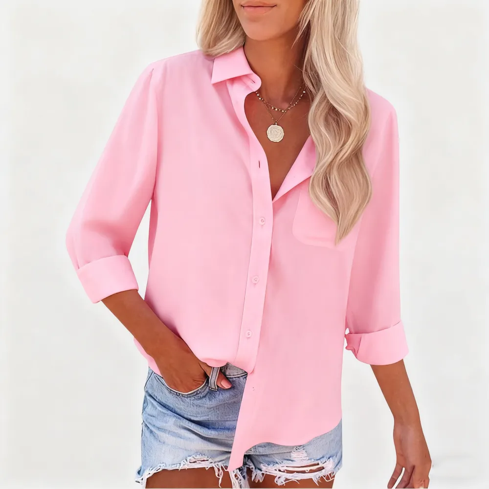 Women's Wrinkle-Free Long-Sleeve Button-Down Work Shirt(Wrinkle-Free, Long-Sleeve, Pocket)