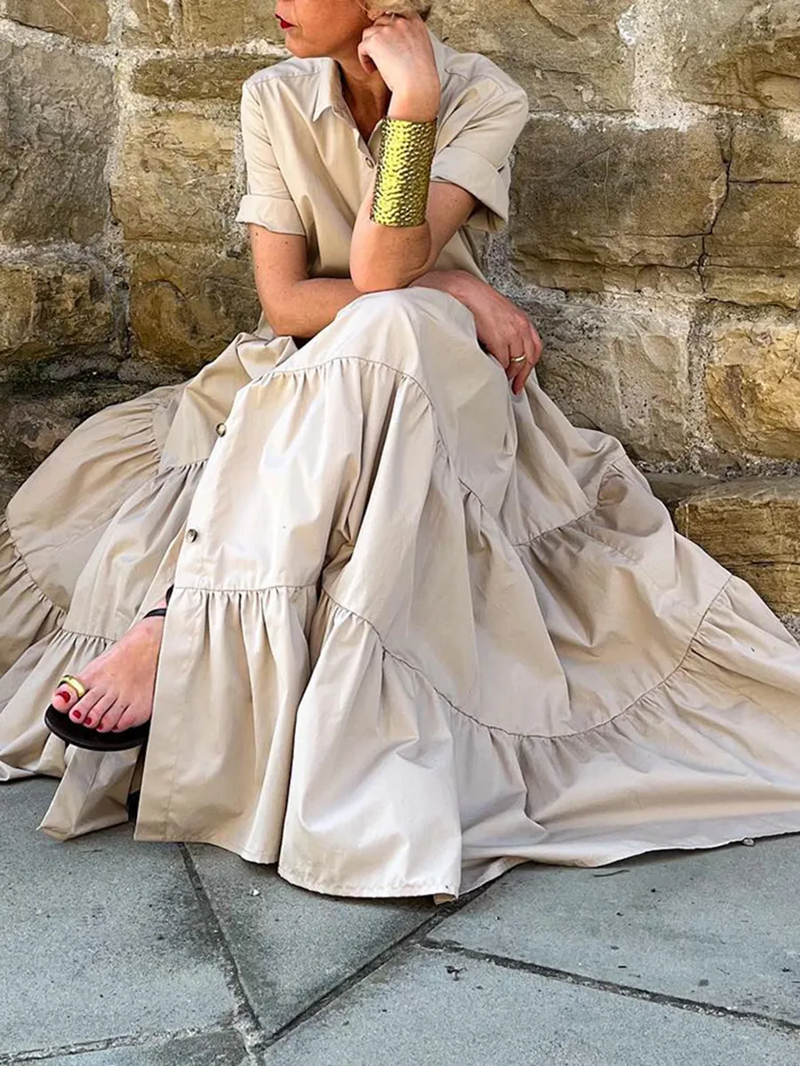 Women's Short Sleeve Cake Hem Panel Maxi Dress