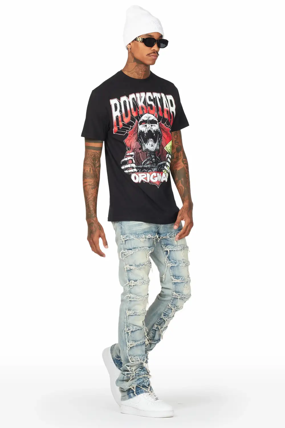 Waylon Tint Frayed Super Stacked Flare Jean