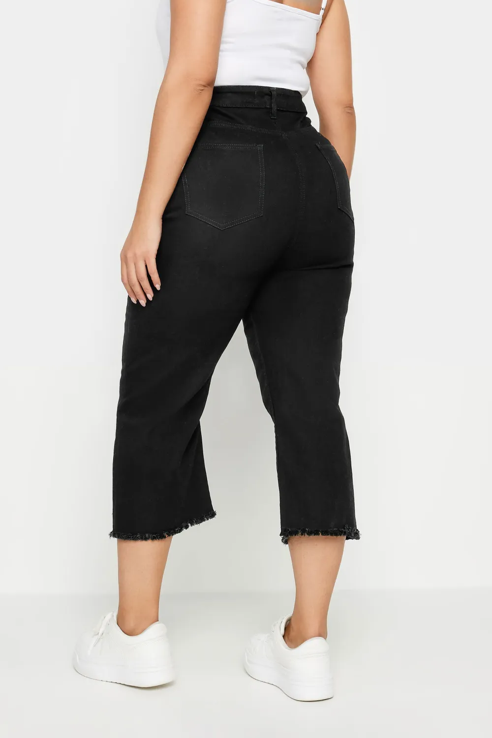 YOURS Curve Black Stretch Wide Leg Cropped Jeans