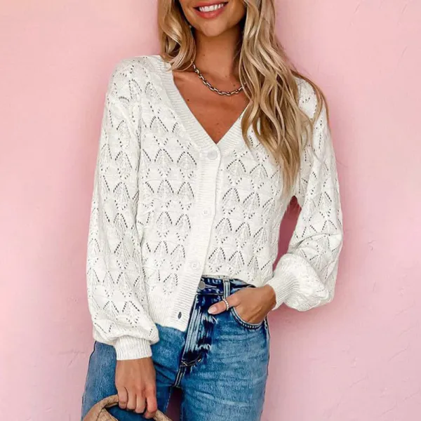 Solid Colors Jacquard Weave Casual Cardigan