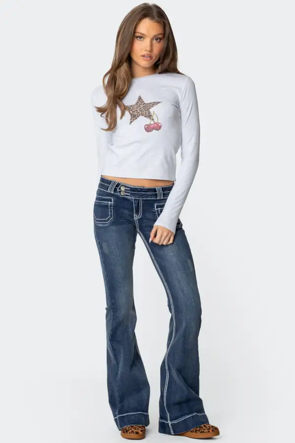 Cherry Leopard Star Long Sleeve T Shirt