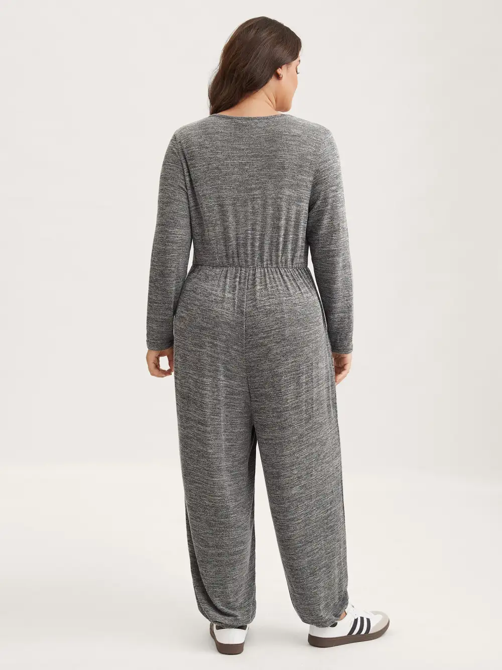 Elastic Waist Overlap Collar Lounge Jumpsuit