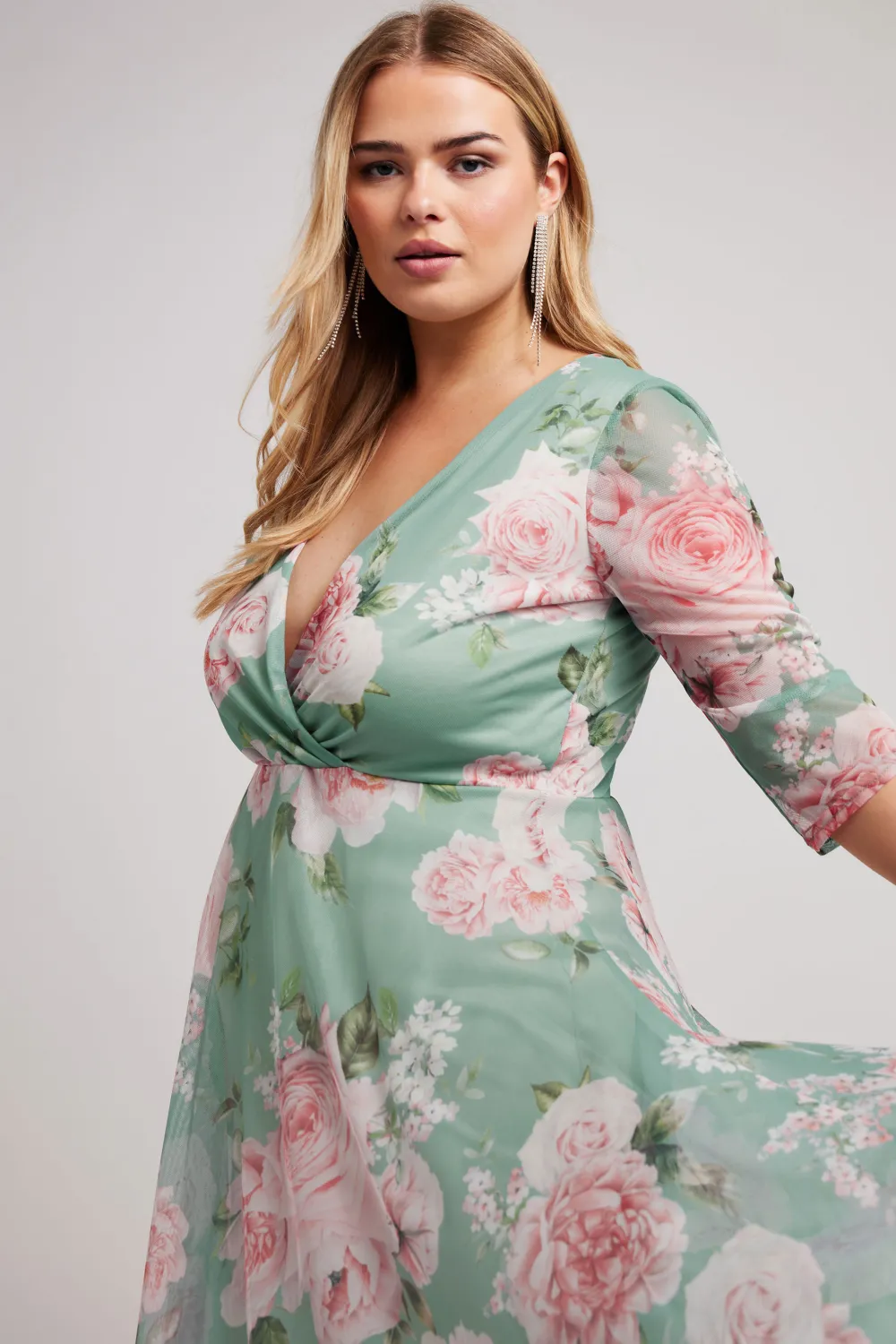 YOURS LONDON Curve Green Floral Print Hanky Hem Dress