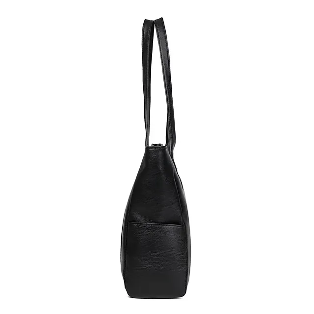 Women's Handbag Tote Shoulder Bag PU Leather Office Shopping Daily Zipper Solid Color Black Red Purple