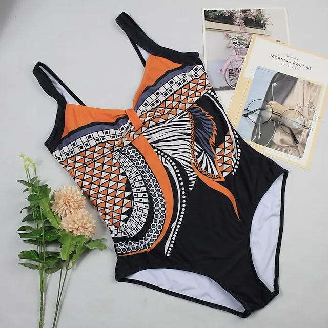 Women's One Piece Swimsuit Backless Vintage Bodysuit Bathing Suit Swimwear White Blue Breathable Quick Dry Lightweight Swimming Surfing Beach Spring Summer