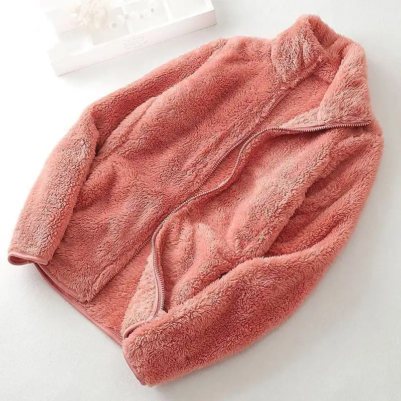 Women's Fleece Cardigan Stand-up Collar Jacket Thick Warm