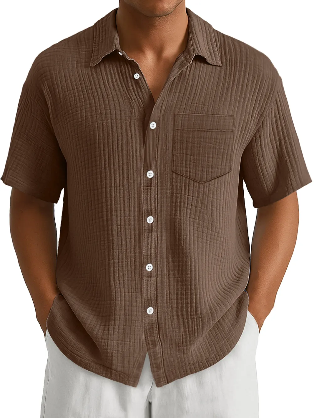 Men's Daily Casual Waffle Lapel Pocket Simple Short Sleeve POLO Shirt