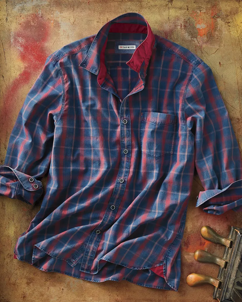 Men's Contrast Plaid Casual Shirt