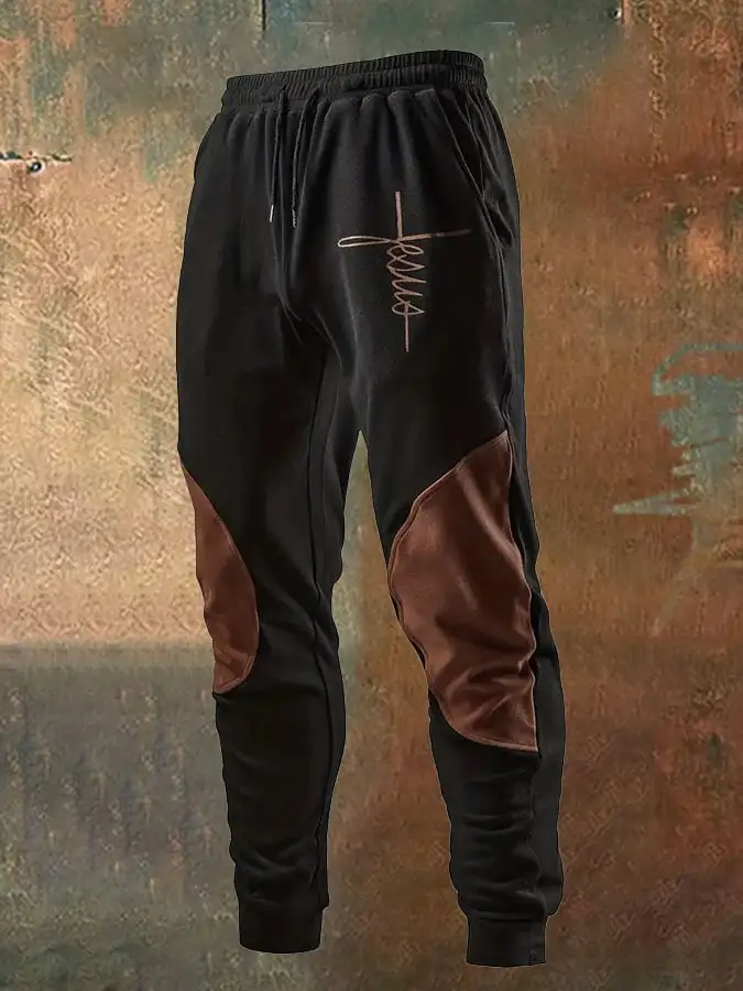 Men'S Casual Contrast Color Faith Sweatpants
