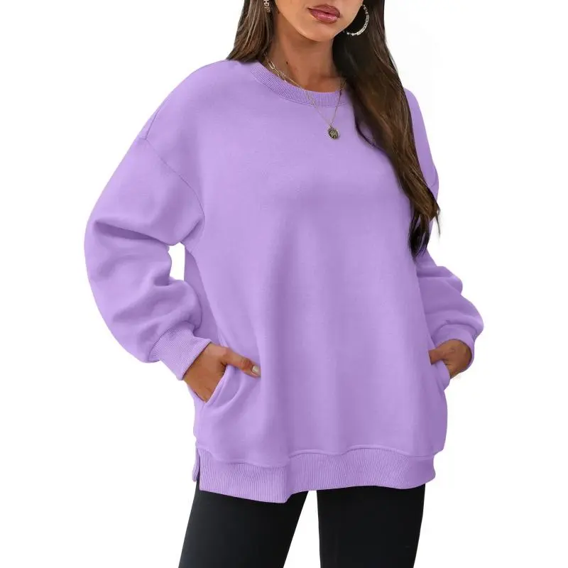 Womens Oversized Sweatshirts Crewneck Long Sleeve Tops Fleece Pullover Fall Fashion Clothes with Pocket