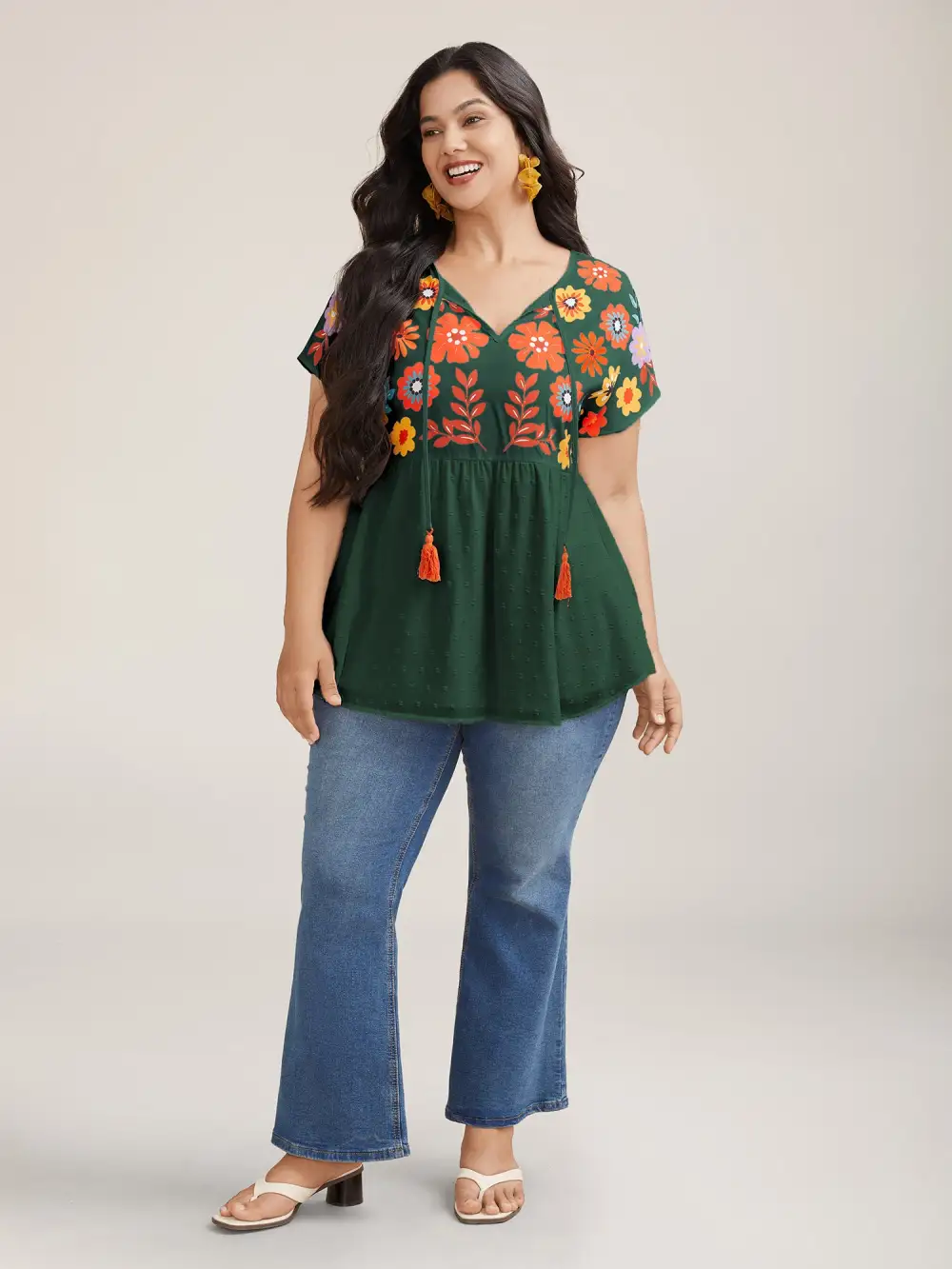 Floral Print Neck-Tie Babydoll Top