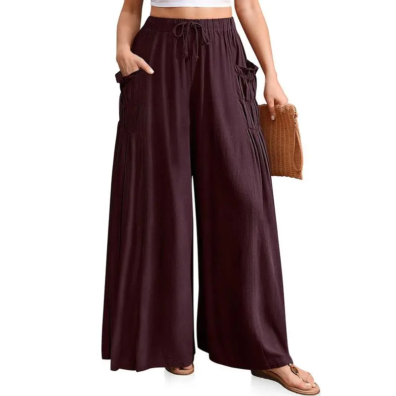 Women’s Linen Wide-Leg Pants-Loose Fit, Boho Summer Style