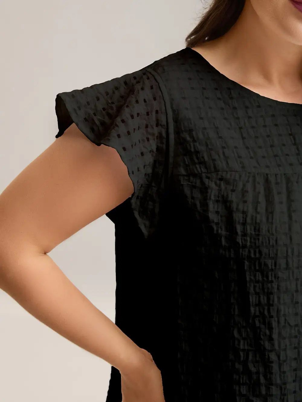 Textured Sheer Lined Flutter Sleeve Blouse