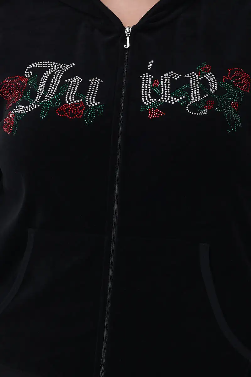 Plus-Size Juicy Roses Bling Cotton Velour Hoodie
