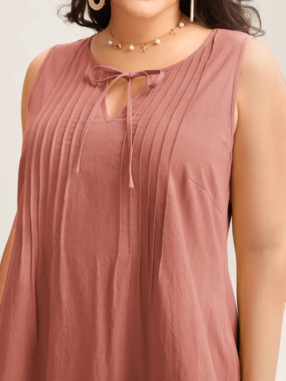 Cotton Toothpick Pleat Plain Midi Dress