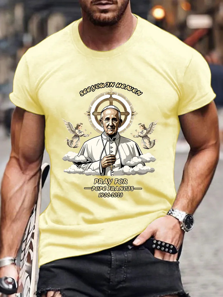 Men's See You In Heaven Pray For Pf 1936-2025 Print Short Sleeve Round Neck Cotton T-Shirt