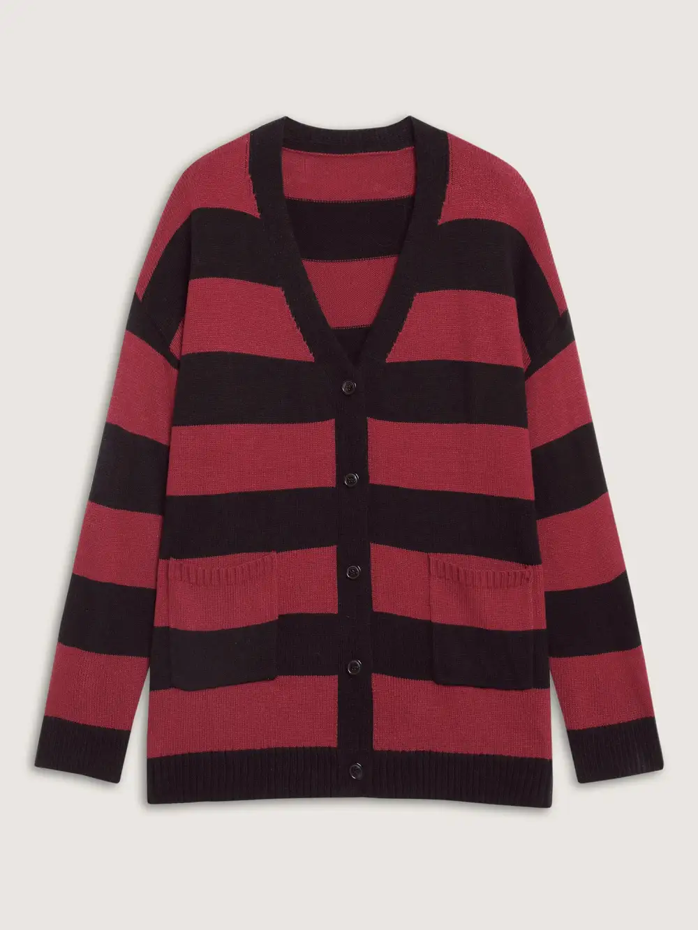 Colorblock Pockets Button Straight-Front Cardigan