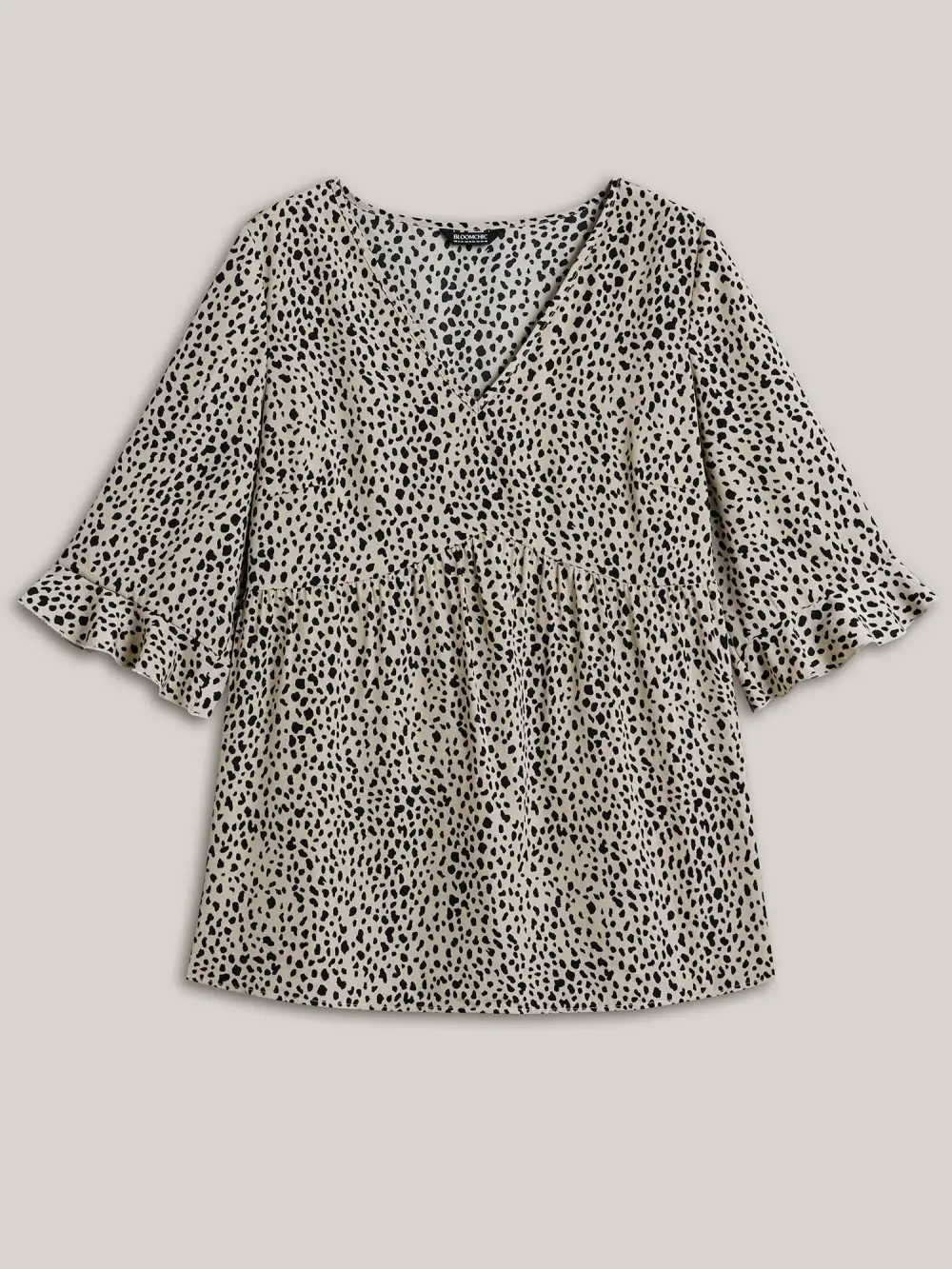 Leopard Print Ruffled Detail V-Neck Blouse