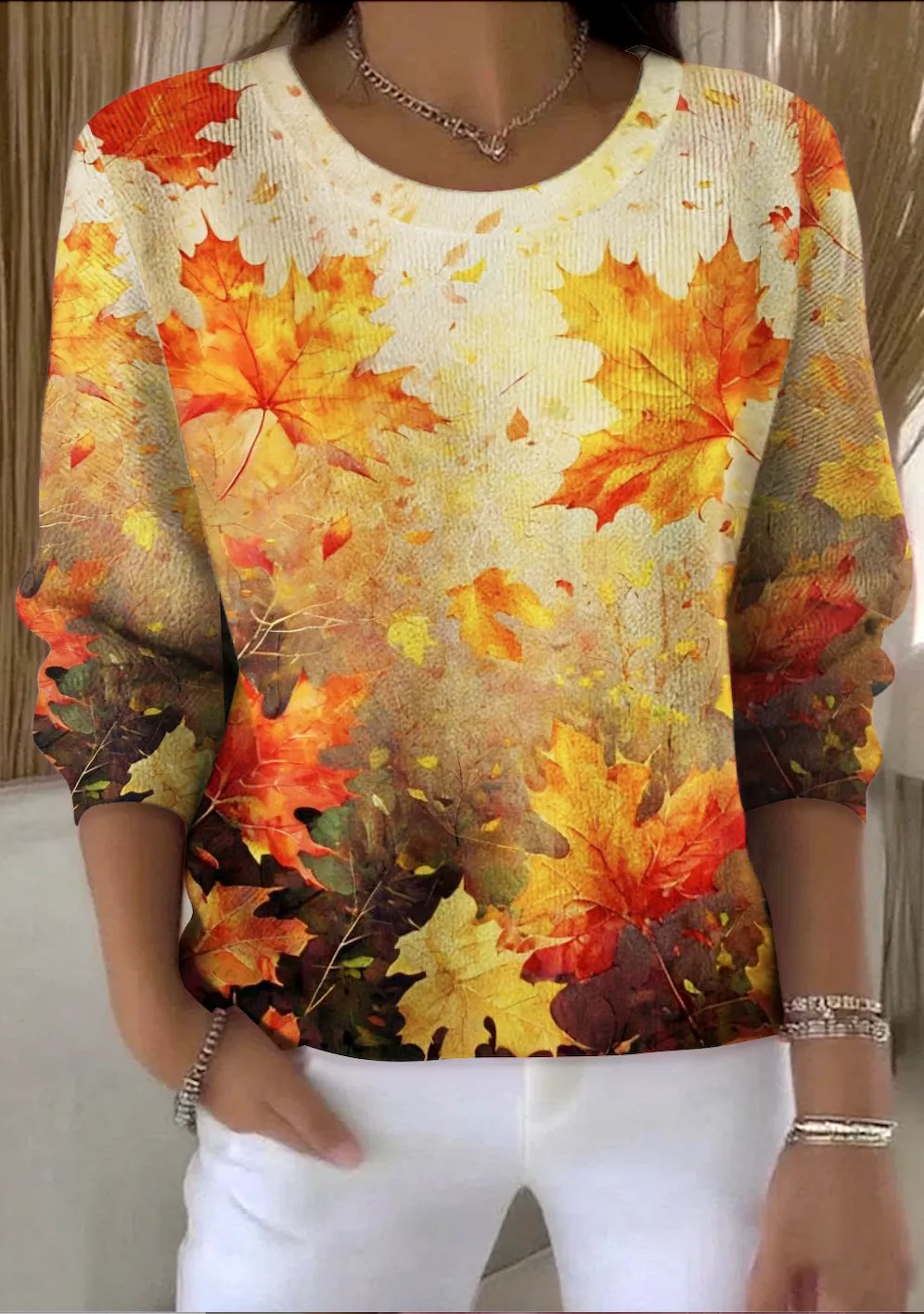 Crew Neck Cotton Vintage Floral Sweater