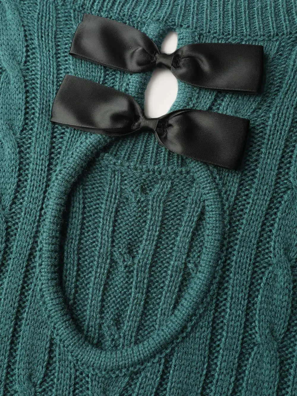 Back Cut Out Bows Cable Knit Sweater Dress