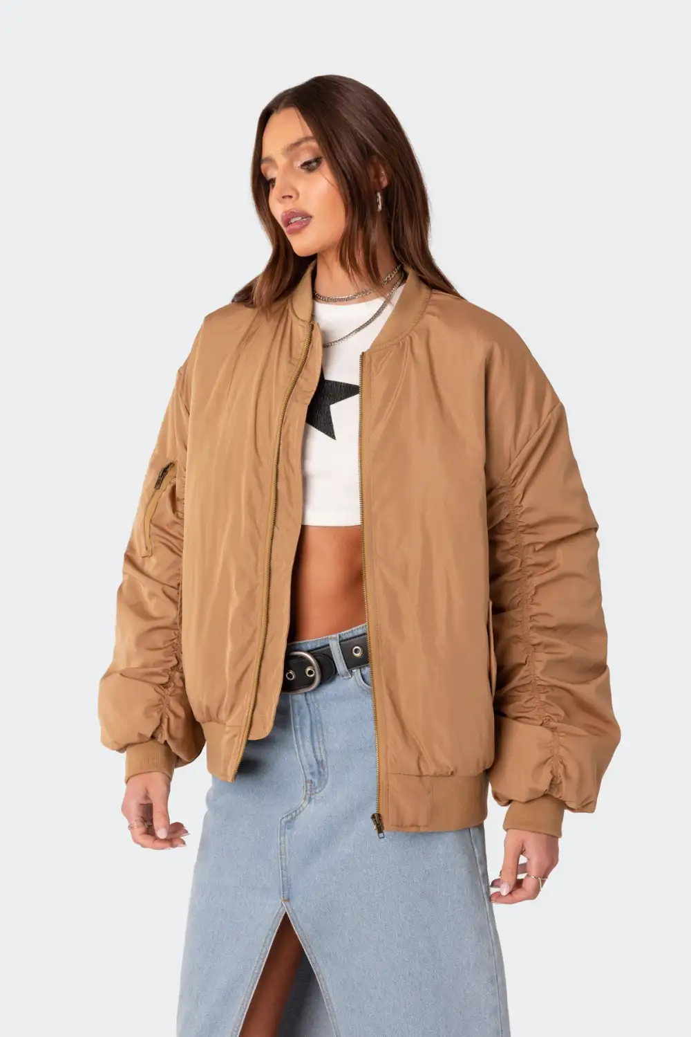 Cala Ruched Oversized Bomber Jacket