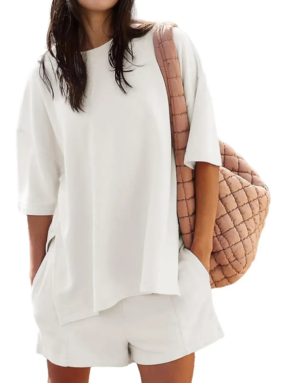 ✨2025 NEW Trendy Casual Solid Color Suit with Slit Top and Shorts