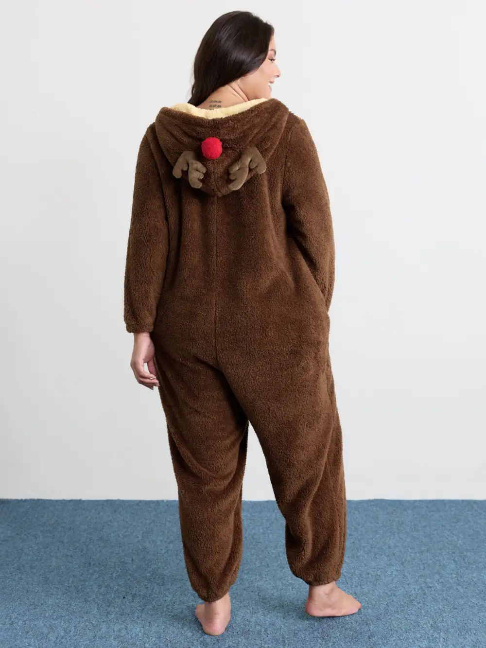 Supersoft Fluffy Reindeer Hoodie Sleep Jumpsuit