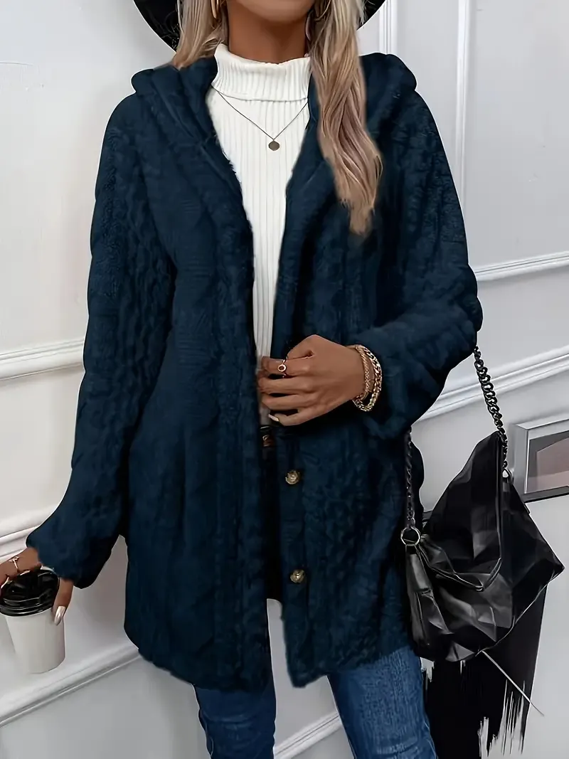 Luxurious Faux Fur Teddy Coat - Elegant Long Sleeve Split Side Hooded Outwear for Women - Soft, Warm, and Chic Winter Clothing